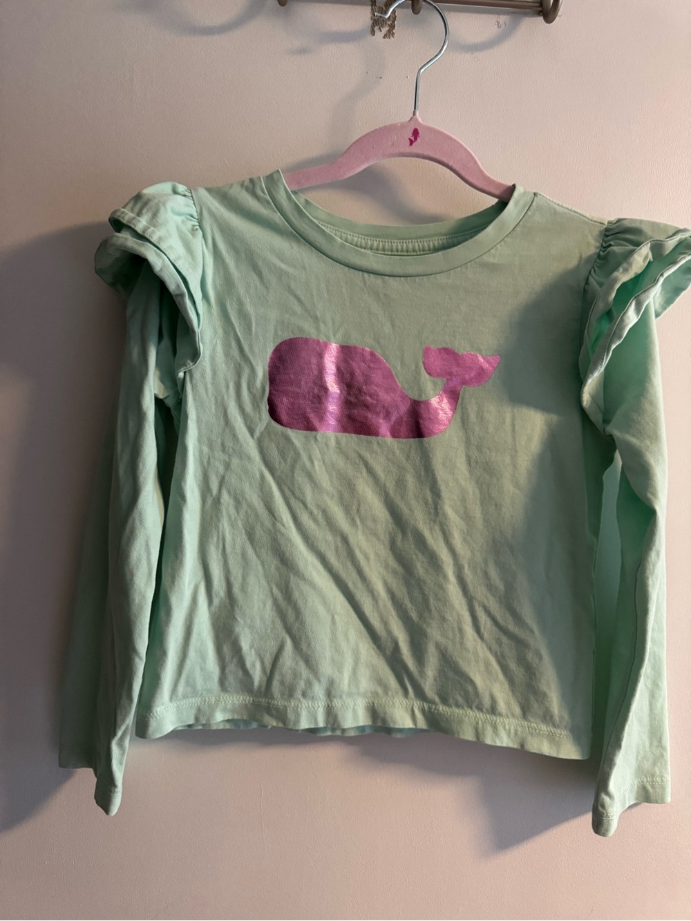 Vineyard Vines Girl's Mint Green Long-Sleeve Top with Pink Whale